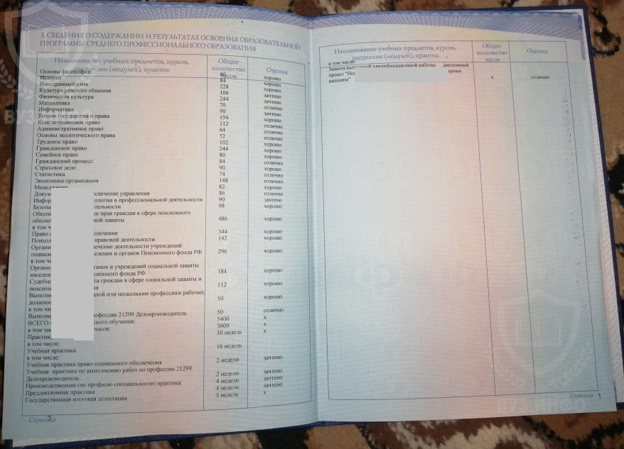 Предметы по специальности Право и организация социального обеспечения (2018 г.)